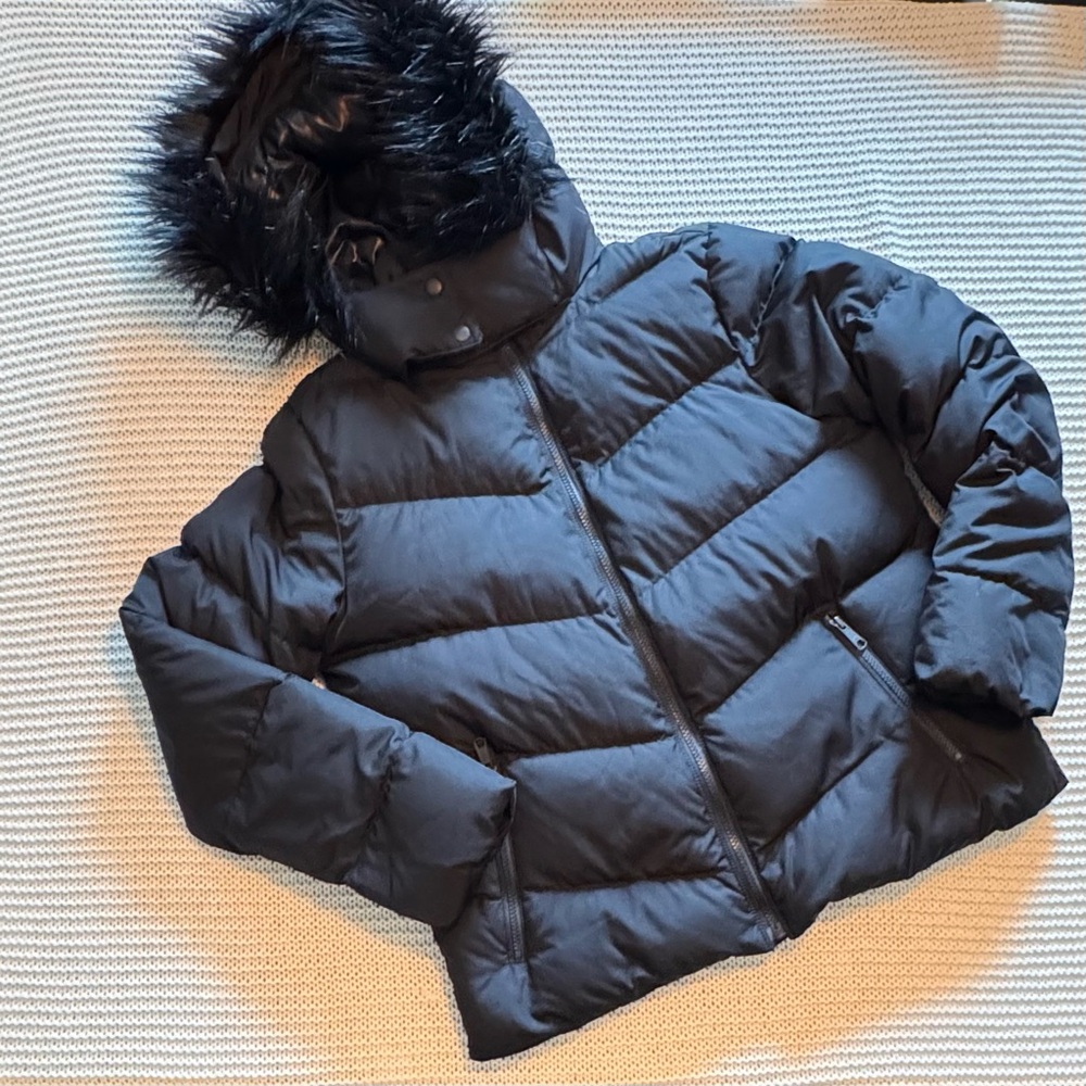 GAP Black Puffer Coat XL | Faux Fur Hood | Warm Winter Jacket